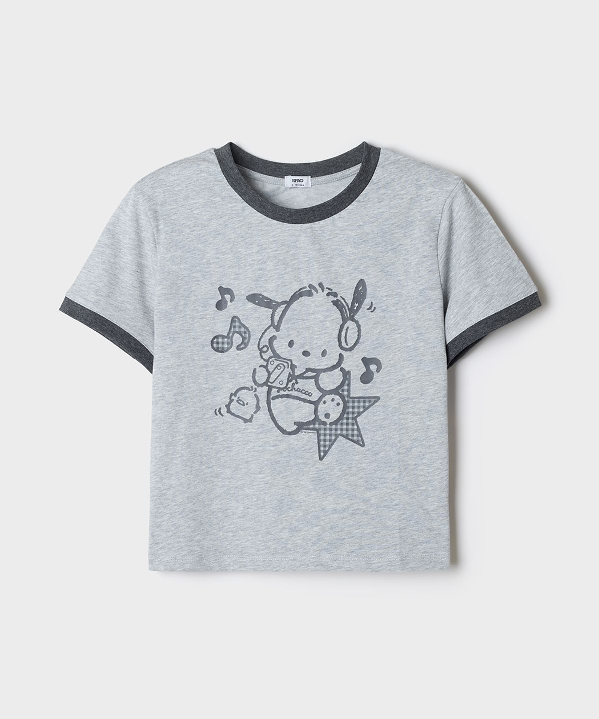 스파오(SPAO) [산리오캐릭터즈] 링거 크롭 반팔 티셔츠(MELANGE GRAY)_SPRLG37U02