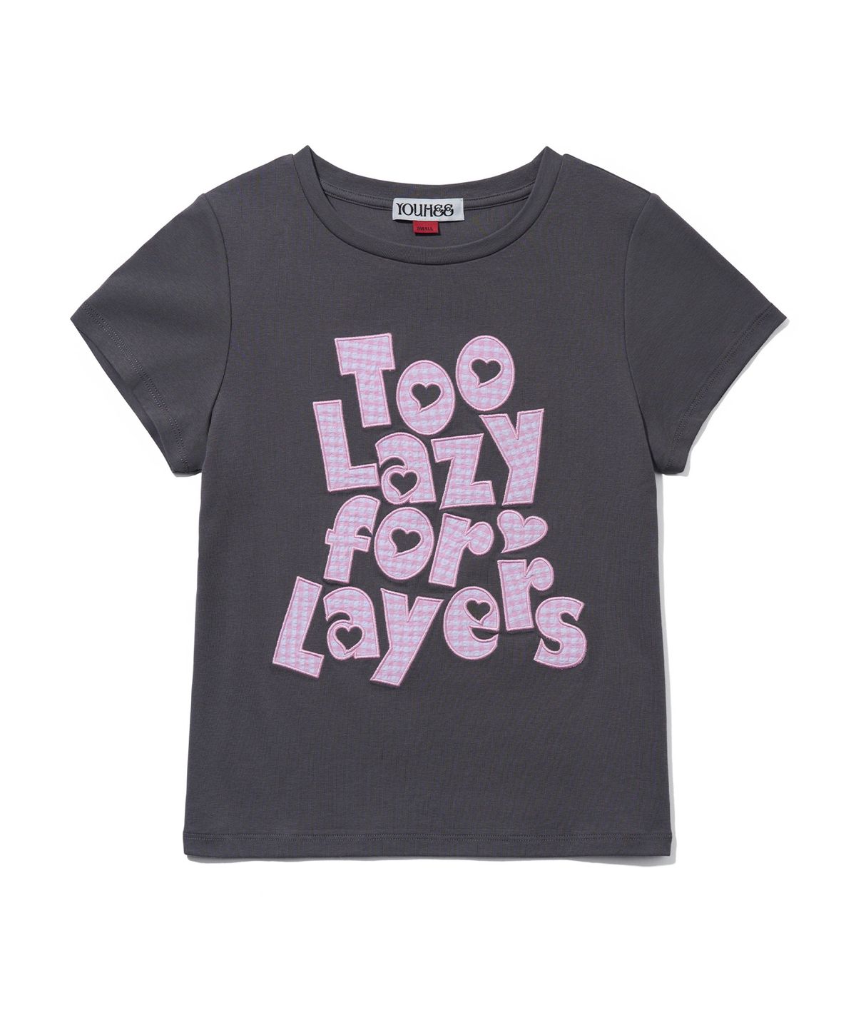 유희(YOUHEE) [3COLORS] CHECK APPLIQUE LETTERING T-SHIRTS