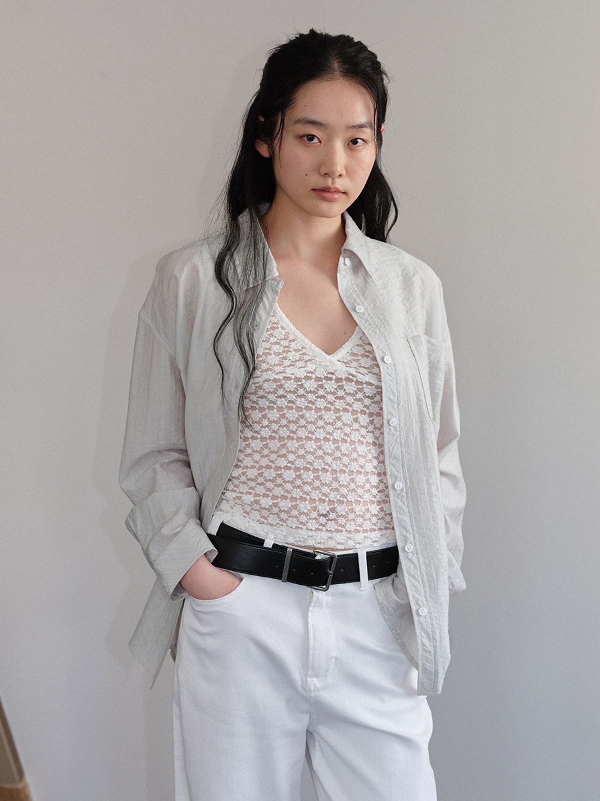 헌치(HUNCH) Sheer Stripe Overfit Shirt (4color)