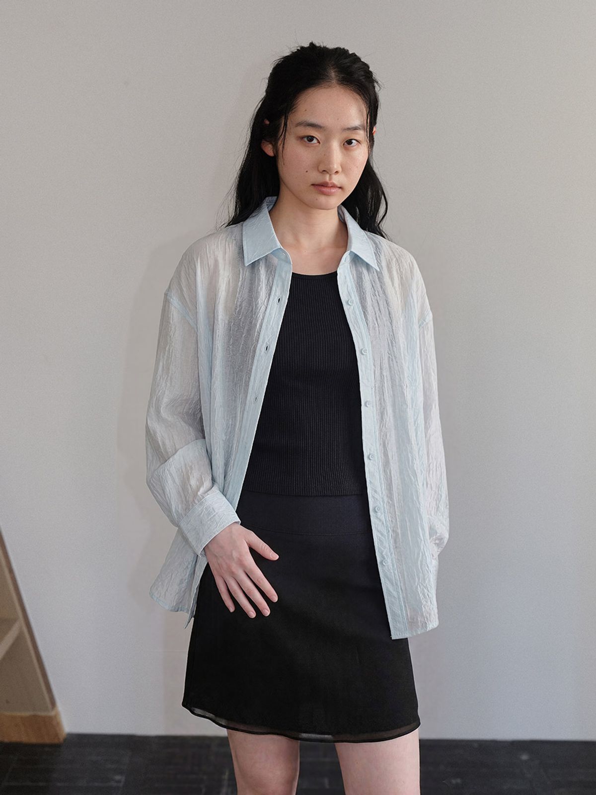 헌치(HUNCH) Sheer Crinkle Overfit Shirt (3color)