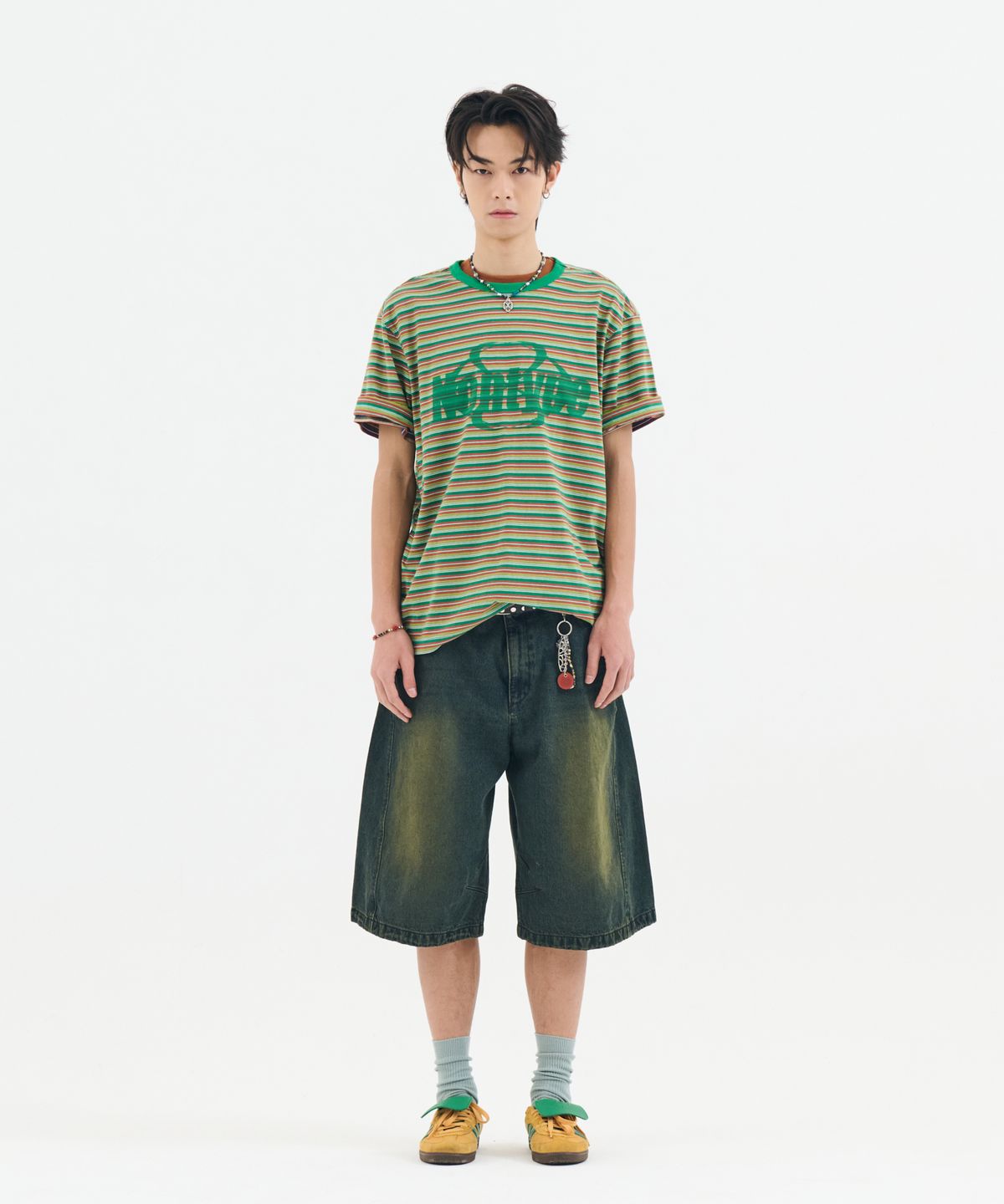 논타입(NONTYPE) STRIPED LOGO GRAPHIC T-SHIRT (GREEN)