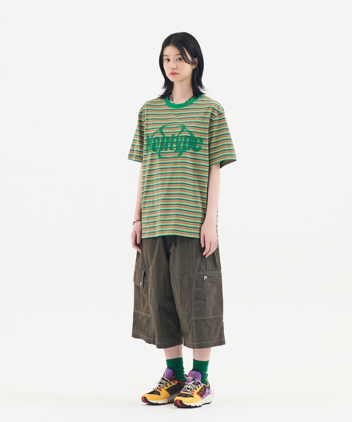 논타입(NONTYPE) STRIPED LOGO GRAPHIC T-SHIRT (GREEN)