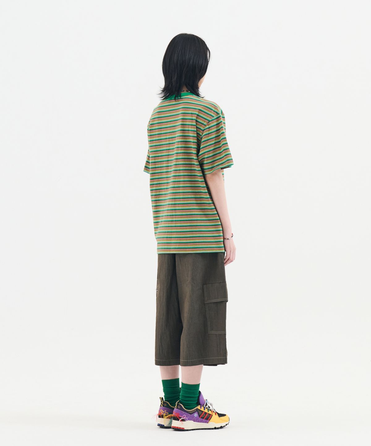 논타입(NONTYPE) STRIPED LOGO GRAPHIC T-SHIRT (GREEN)