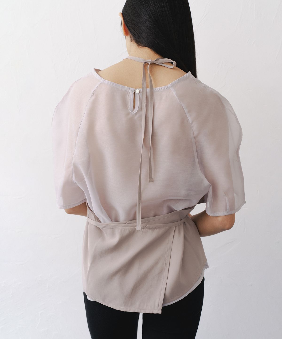 애프터글로울(AFTERGLOWOOL) Sheer Half Sleeve Blouse-Grey