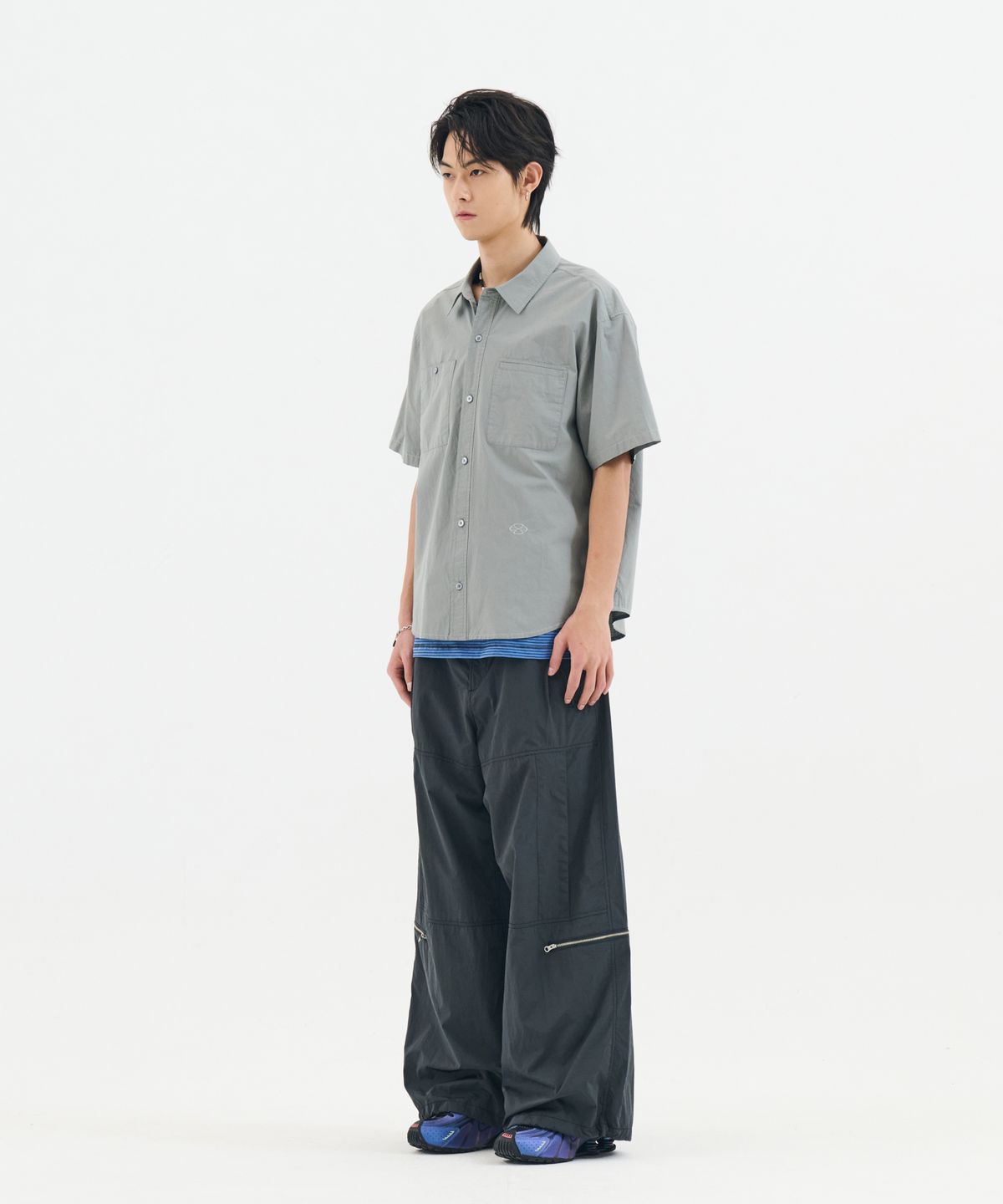 논타입(NONTYPE) 2PK S/S COMFY SEMI CROP SHIRTS (SKY BLUE)