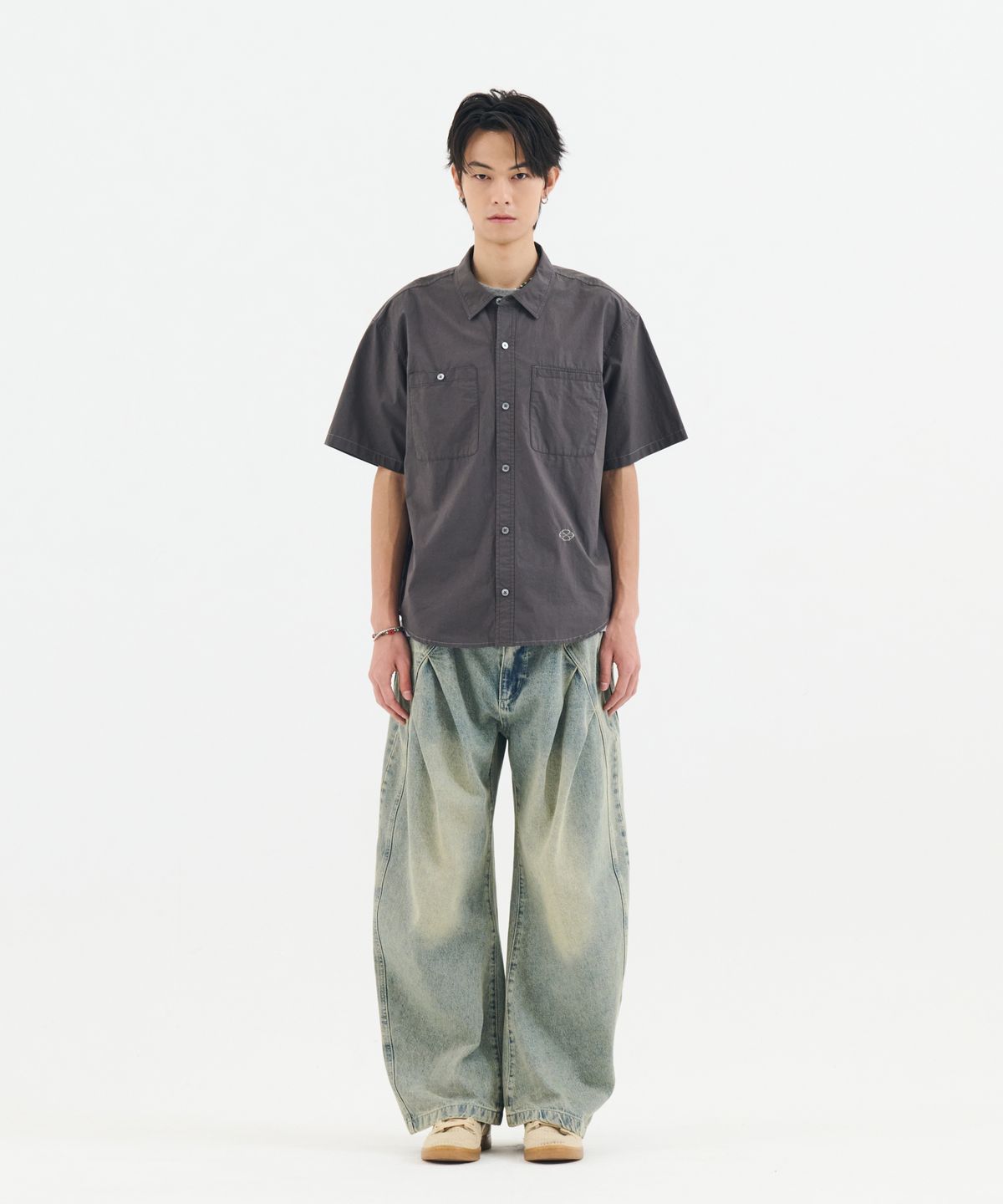 논타입(NONTYPE) 2PK S/S COMFY SEMI CROP SHIRTS (CHARCOAL)