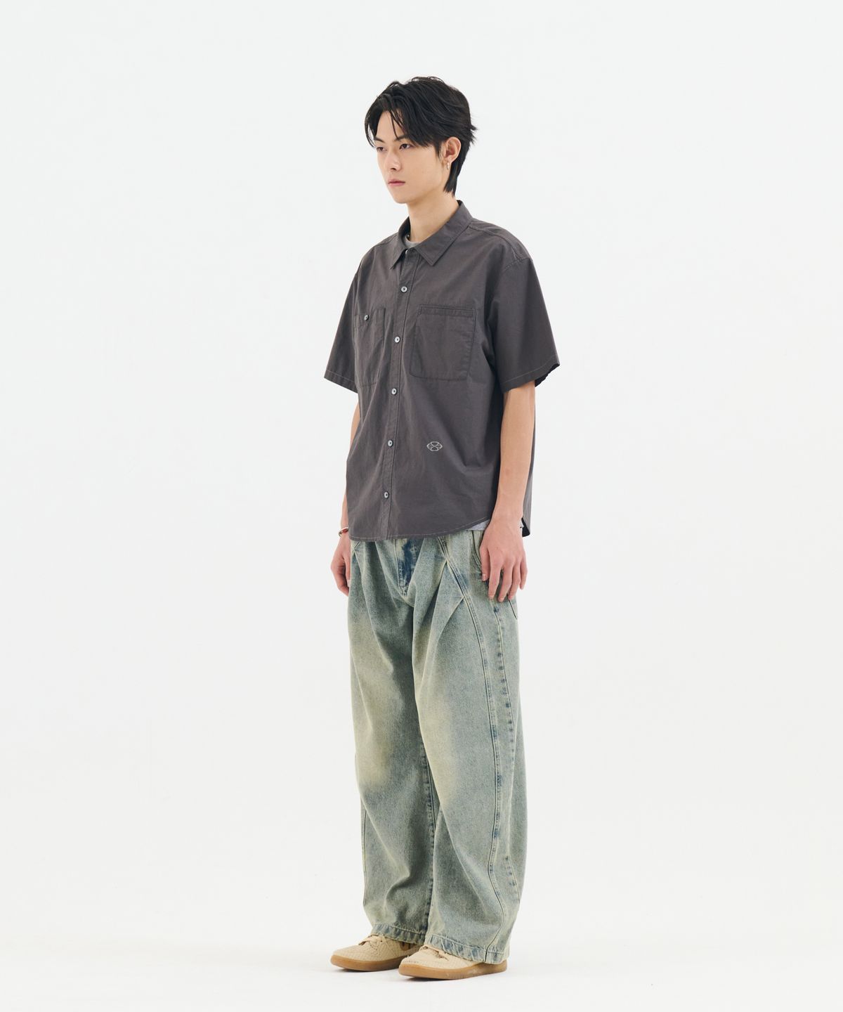 논타입(NONTYPE) 2PK S/S COMFY SEMI CROP SHIRTS (CHARCOAL)