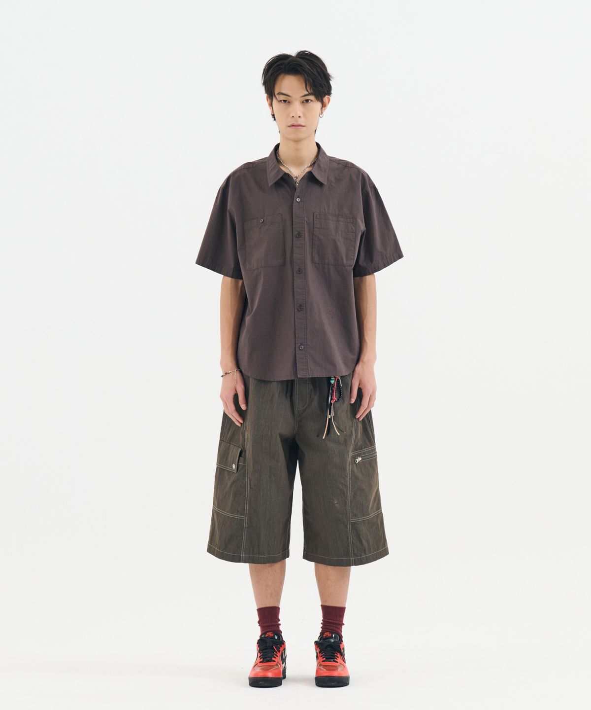 논타입(NONTYPE) 2PK S/S COMFY SEMI CROP SHIRTS (DARK BROWN)