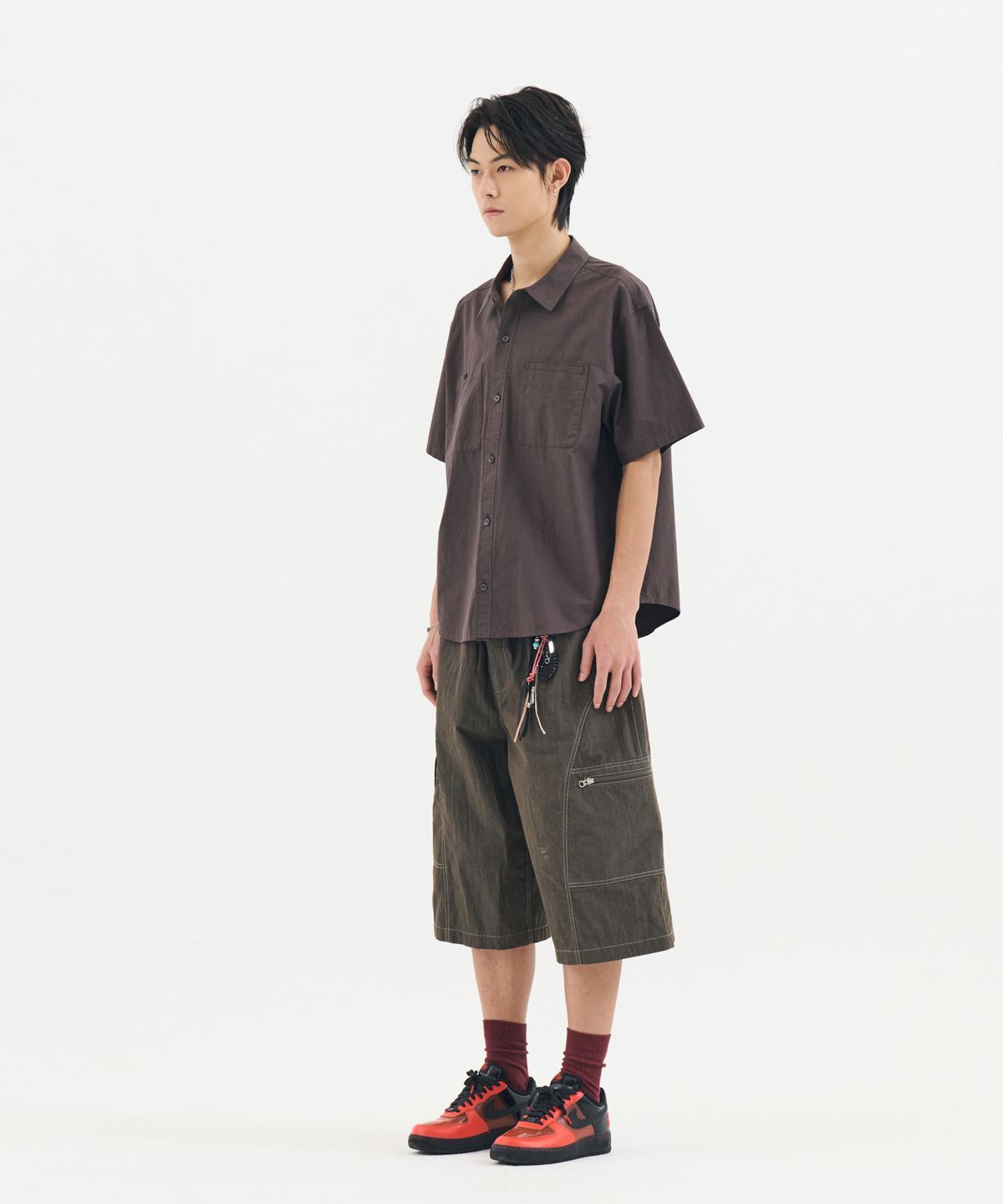 논타입(NONTYPE) 2PK S/S COMFY SEMI CROP SHIRTS (DARK BROWN)