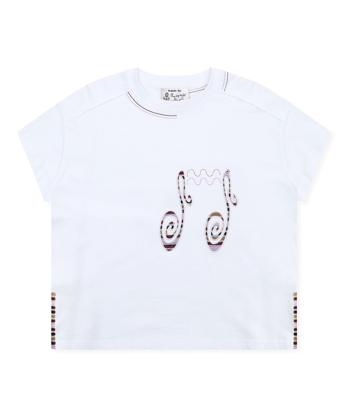 루나키후(RuNaKi'Hu') WXT085 온코 스트라이프 아플리케 티셔츠 (WHITE)