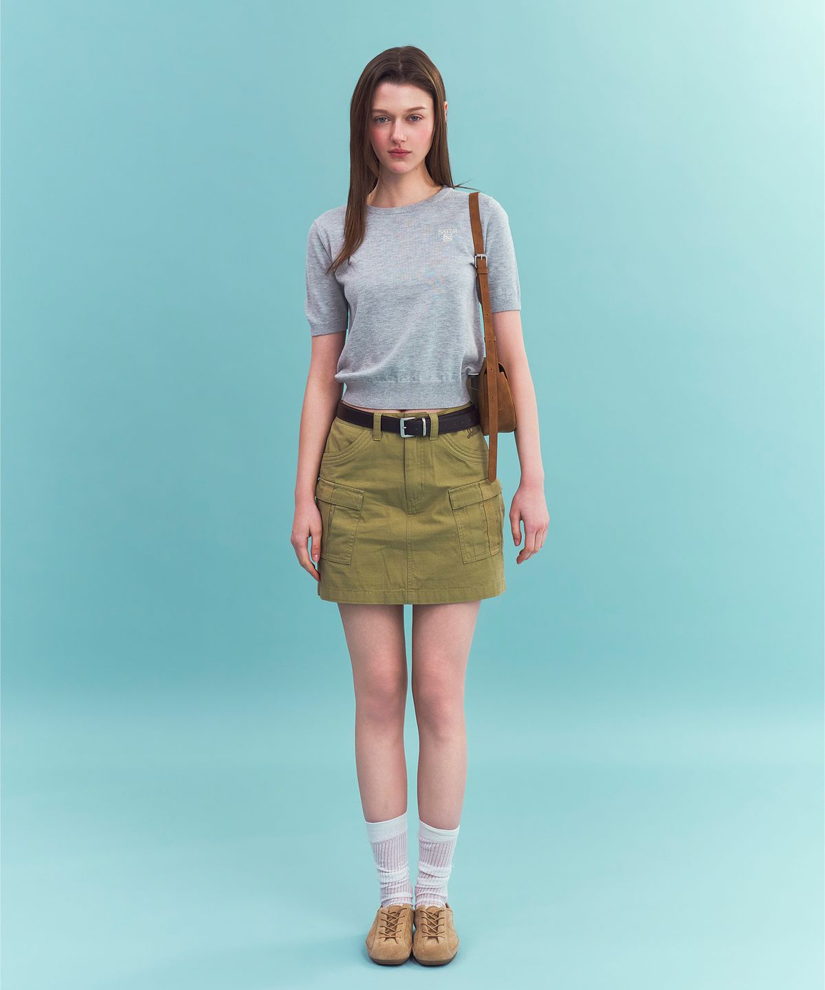 세터(SATUR) (W) 립스탑 카고 미니 스커트 카키