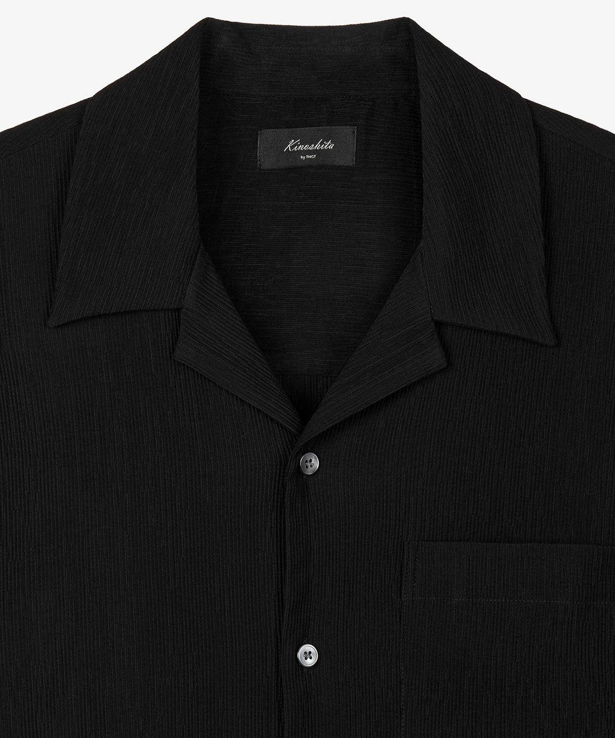 티엔지티(TNGT) Kinoshita Seersucker Open Collar Shirt (Black) TNSH6E201BK