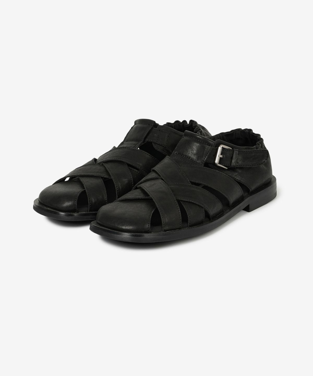 티엔지티(TNGT) [TNGT X Mistake Project] Kinoshita Leather Fisherman sandals (Black) TNSO6E102BK