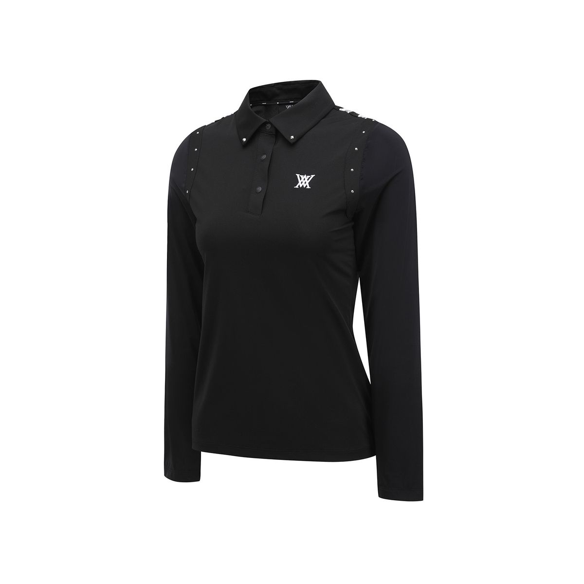 어뉴골프(ANEW GOLF) WOMEN SIGNATURE LOGO HYBRID LONG T-SHIRT_BK