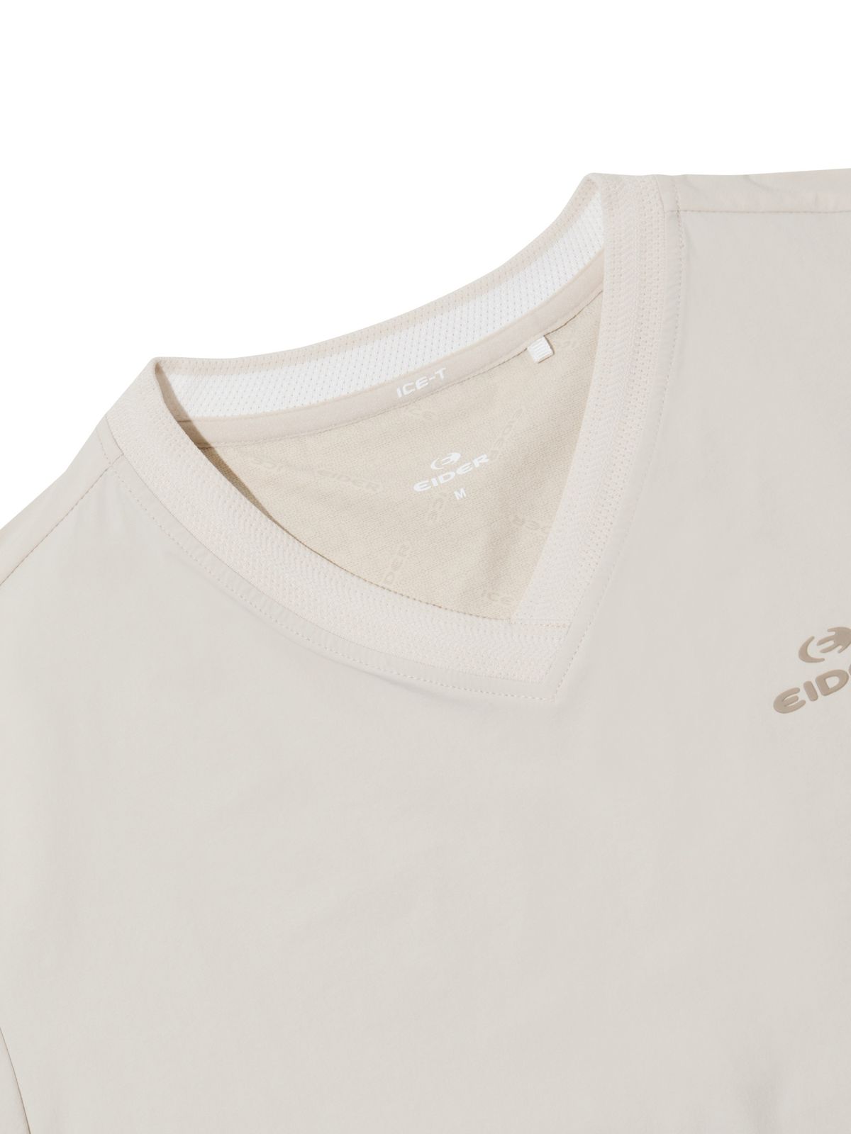 아이더(EIDER) ON THE ROCK (온더락) 여성 우븐 반팔 V넥 티셔츠_CREAM BEIGE