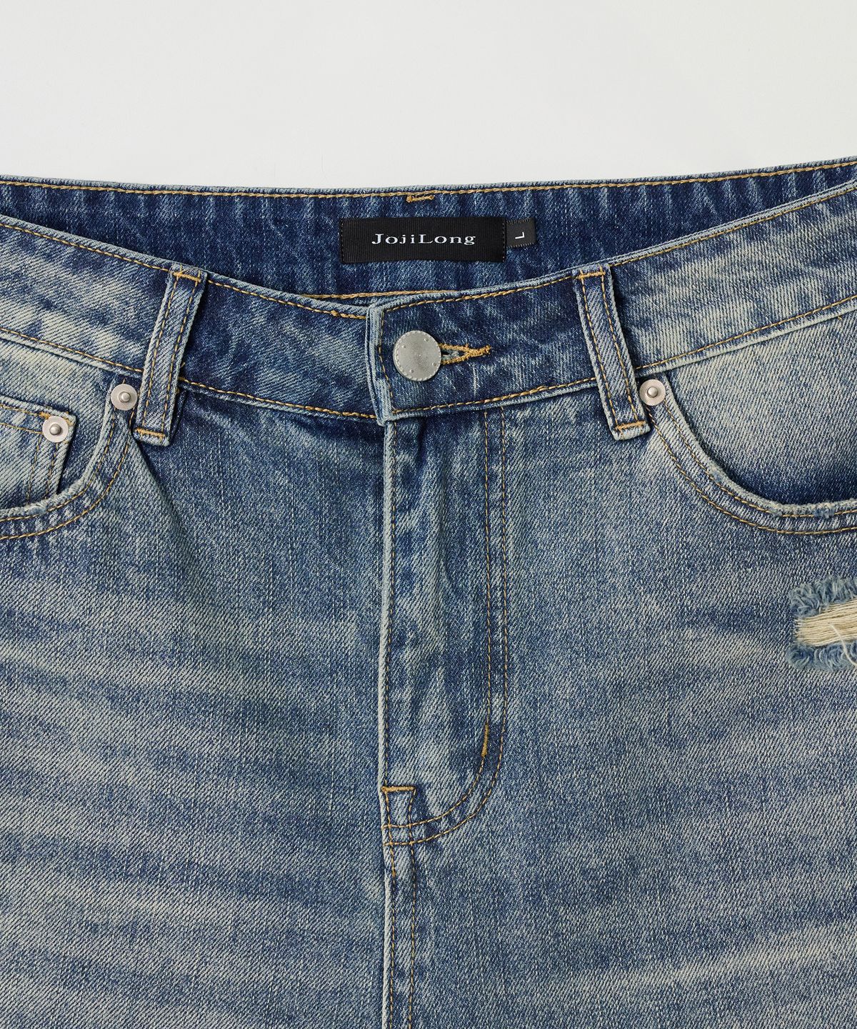 조질롱(JOJILONG) JN097 Mid Blue Washed Denim Shorts - MID BLUE