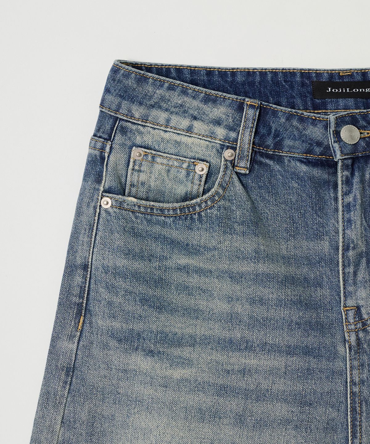 조질롱(JOJILONG) JN097 Mid Blue Washed Denim Shorts - MID BLUE