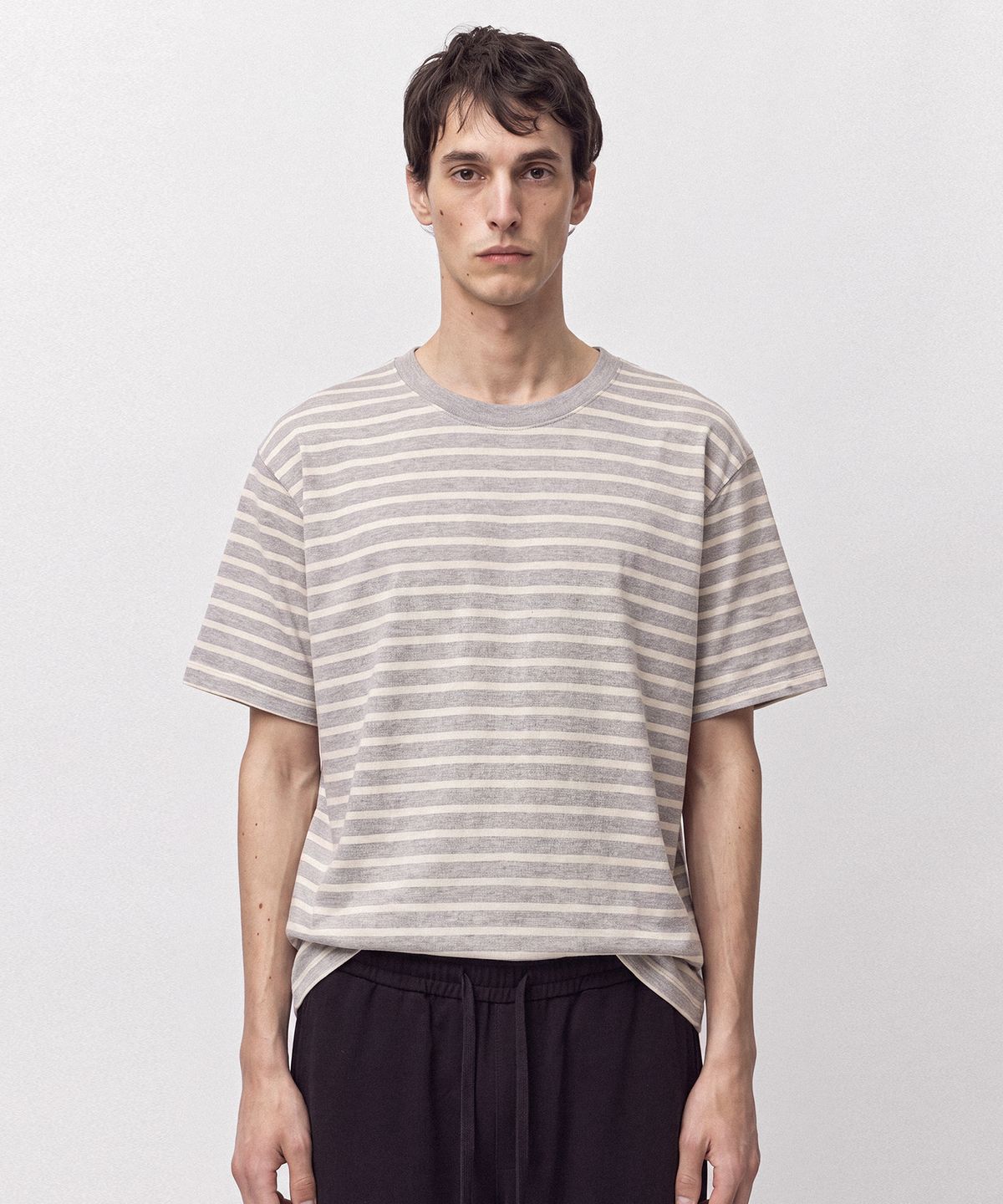 조질롱(JOJILONG) JN113 Tubular Marine Stripe T-Shirt - HEATHER GREY