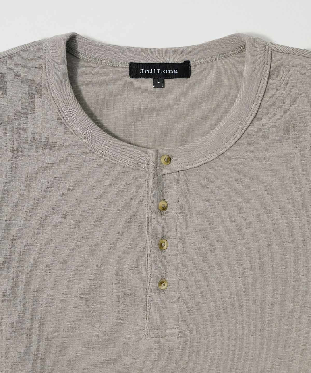 조질롱(JOJILONG) JN153 Vintage Slub Henley Half  T-Shirt - ASH BEIGE