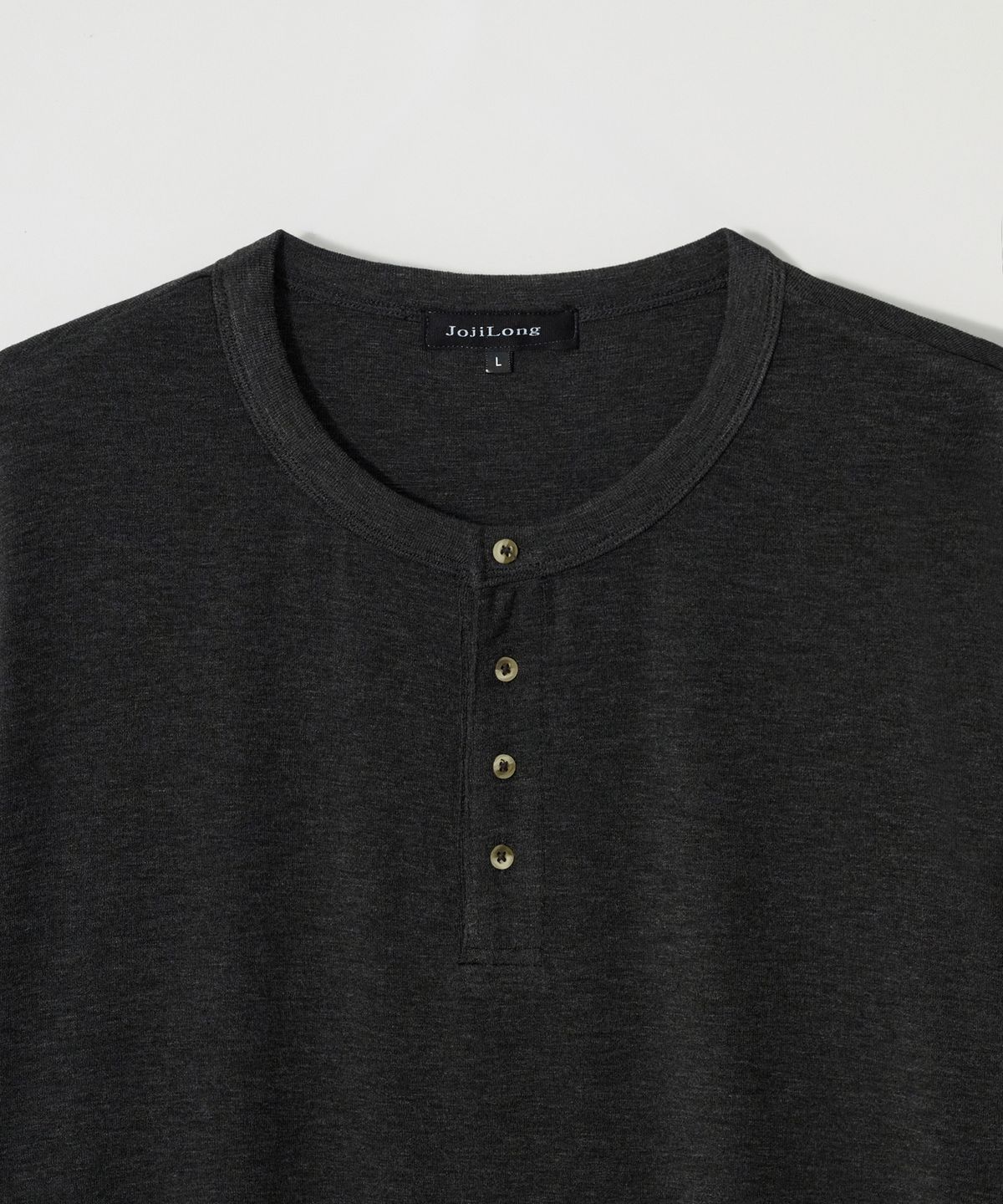 조질롱(JOJILONG) JN153 Vintage Slub Henley Half  T-Shirt - BLACK