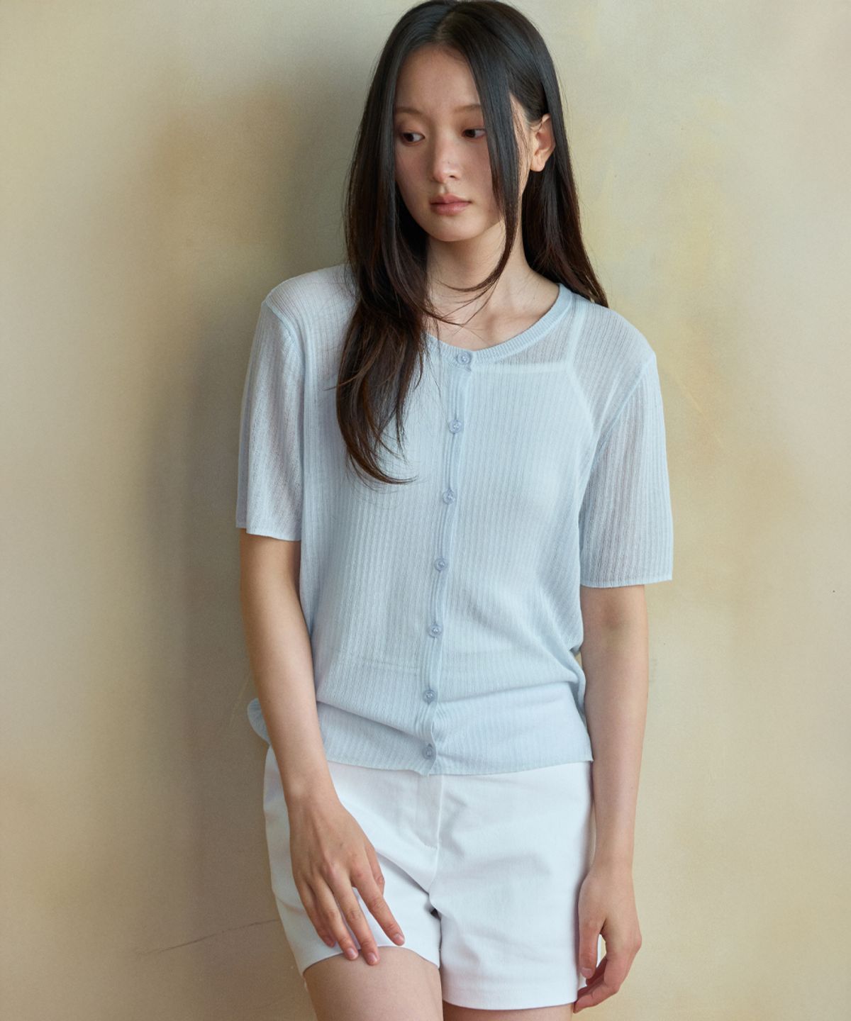 웬즈데이오아시스 포 우먼(WEDNESDAYOASISFORWOMEN) 시어 린넨 하프 가디건_LIGHT BLUE(WC26KN58)
