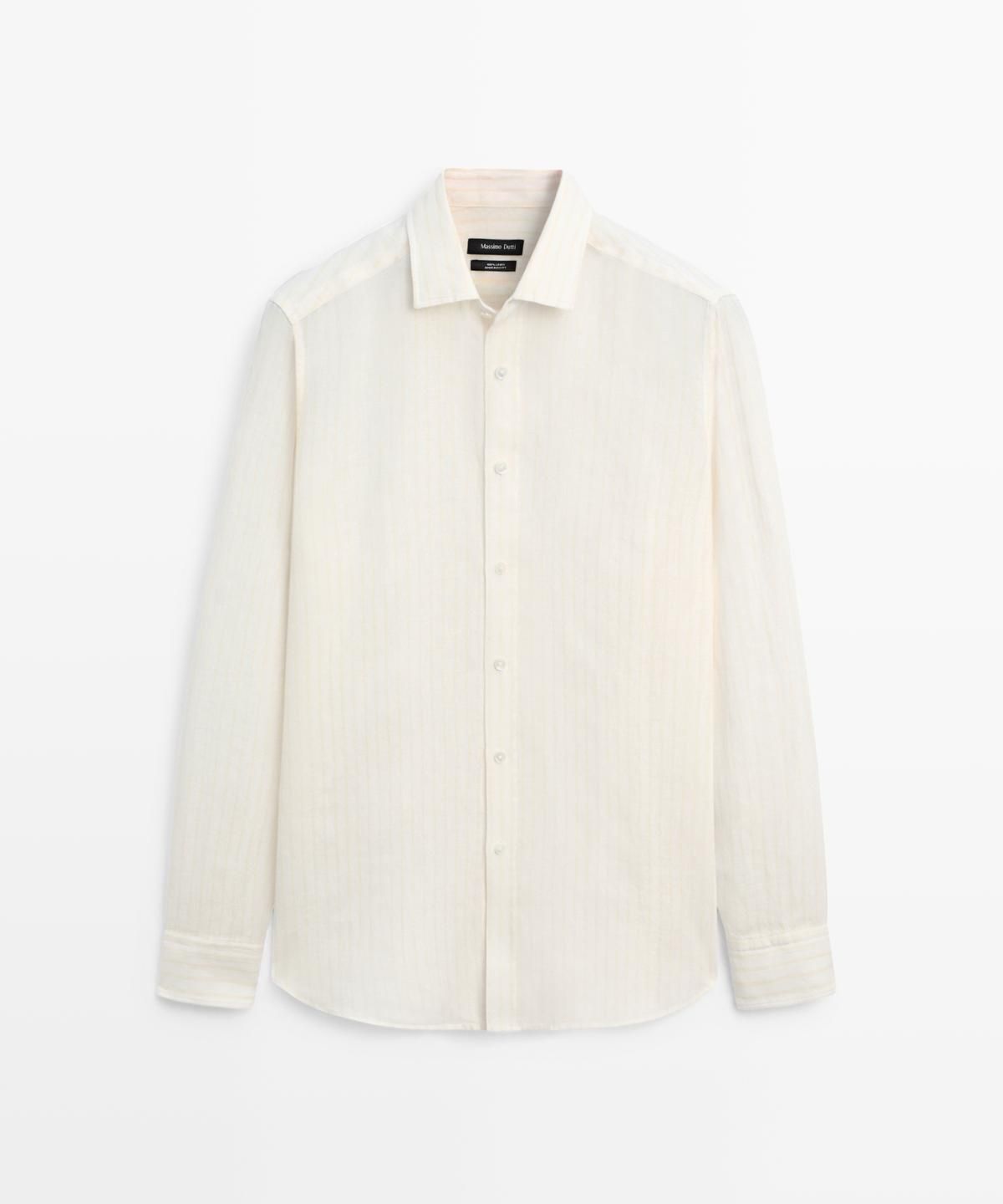 마시모두띠(MASSIMO DUTTI) 100% 린넨 레귤러 핏 스트라이프 셔츠