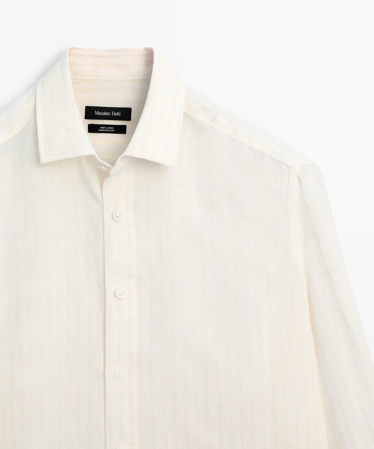 마시모두띠(MASSIMO DUTTI) 100% 린넨 레귤러 핏 스트라이프 셔츠