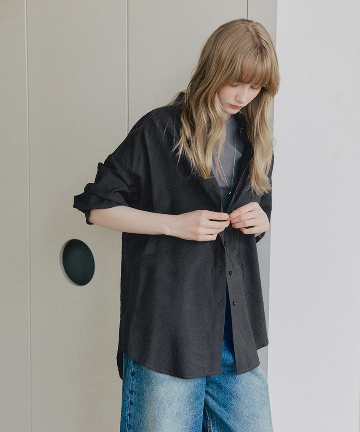 레프트서울(LEFTSEOUL) 데일리 모달 오버핏 셔츠 [다크네이비]