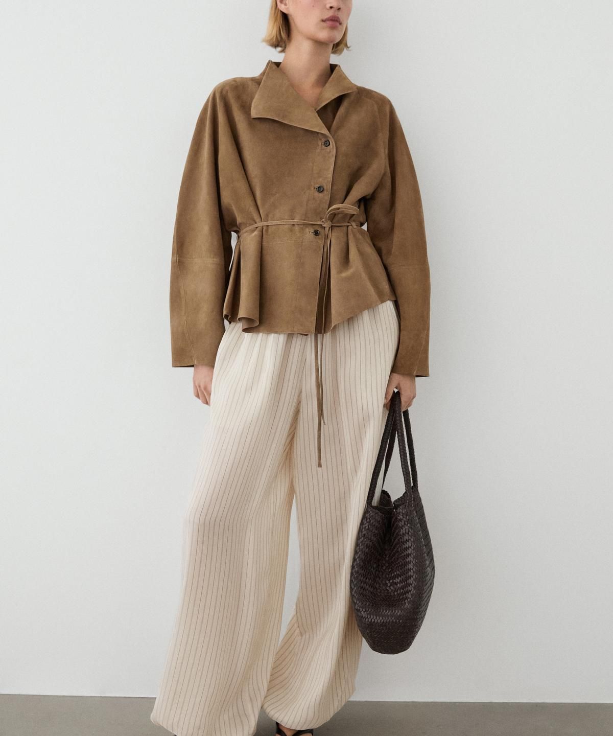 마시모두띠(MASSIMO DUTTI) 스웨이드 가죽 드로스트링 재킷