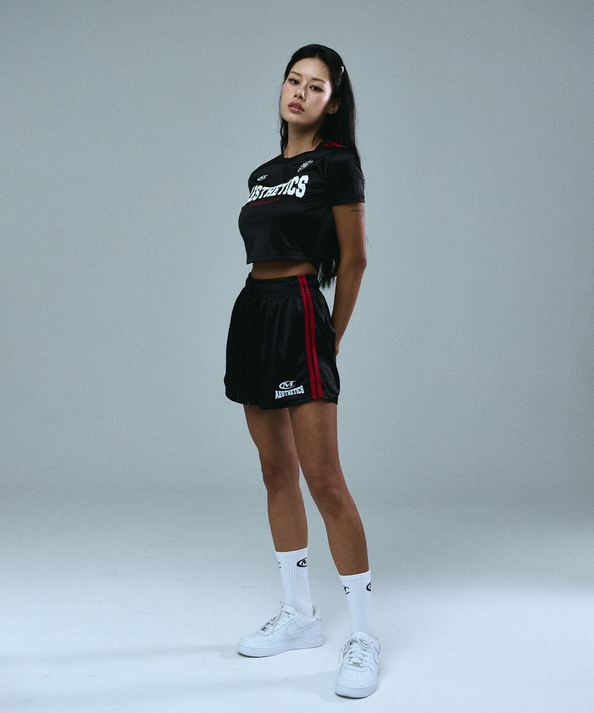 미학(MIHAK) [SET] 에스테틱 클럽 크롭 저지 세트 (BLACK)