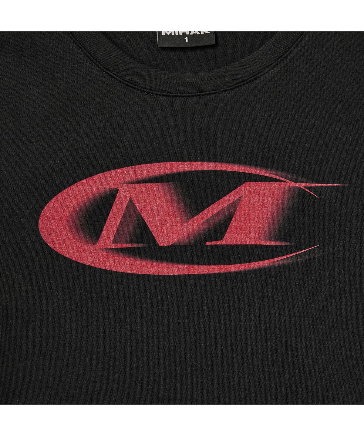 미학(MIHAK) 모션 빅 로고 크롭 티셔츠 (BLACK/RED)