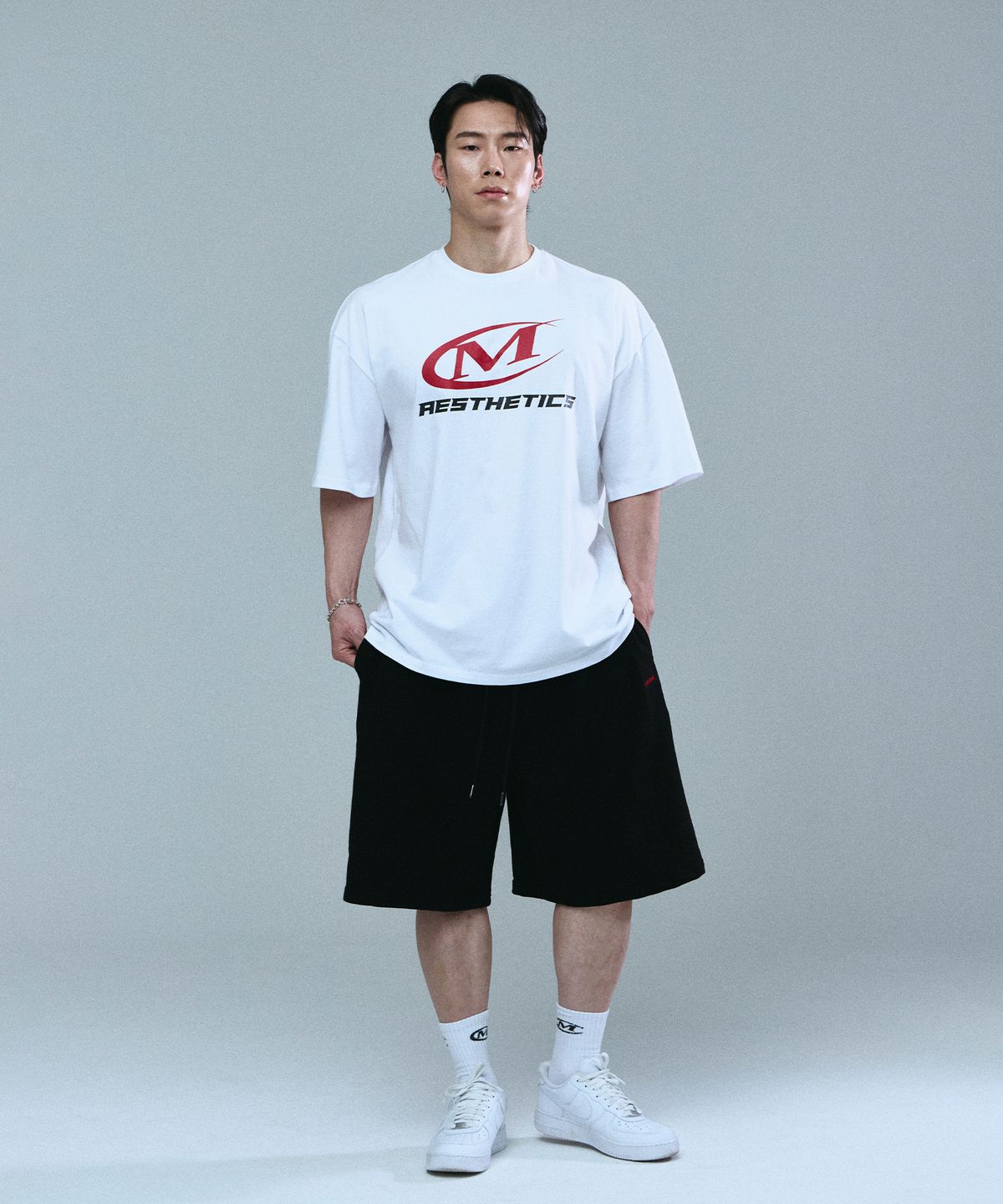 미학(MIHAK) 심볼 빅 로고 오버핏 티셔츠 (WHITE)