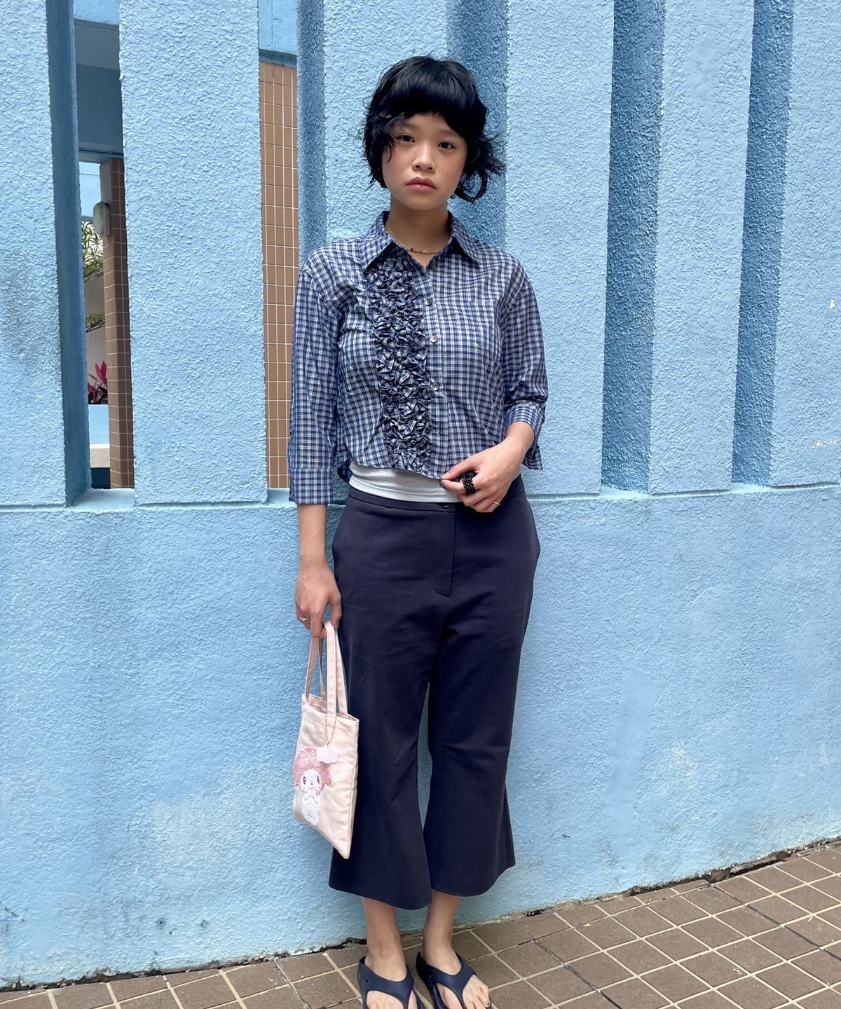 키코지(KIKOZY) 앵클 렝스 팬츠 네이비