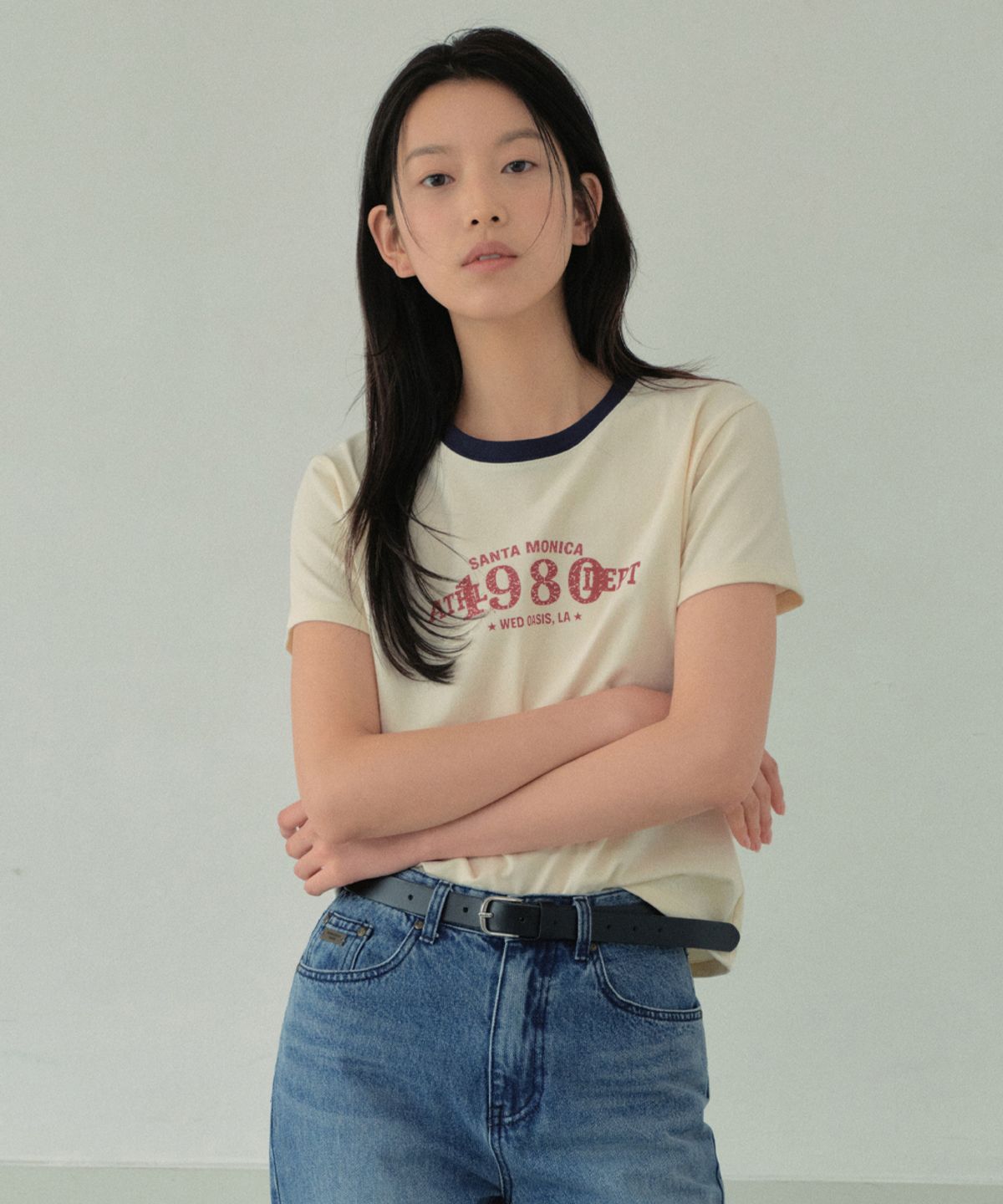 웬즈데이오아시스 포 우먼(WEDNESDAYOASISFORWOMEN) 모니카 링거 하프 티셔츠_CREAM(WB6TP30)
