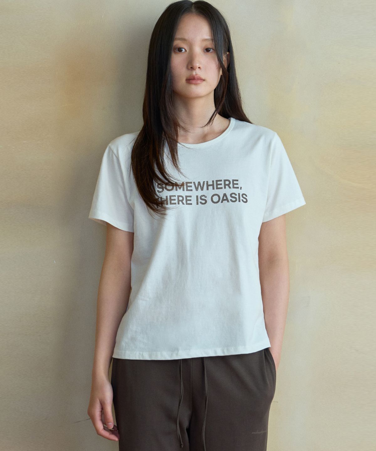웬즈데이오아시스 포 우먼(WEDNESDAYOASISFORWOMEN) 썸웨어 실켓 하프 티셔츠_IVORY(WB6TP34)