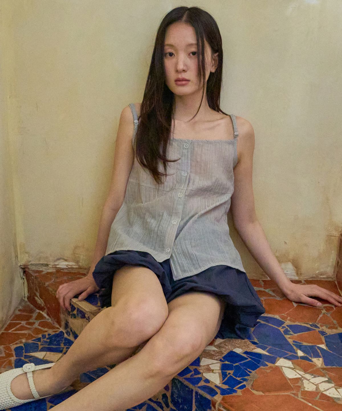 웬즈데이오아시스 포 우먼(WEDNESDAYOASISFORWOMEN) 릴로 스트라이프 슬리브리스_LIGHT GRAY(WB6TP36)