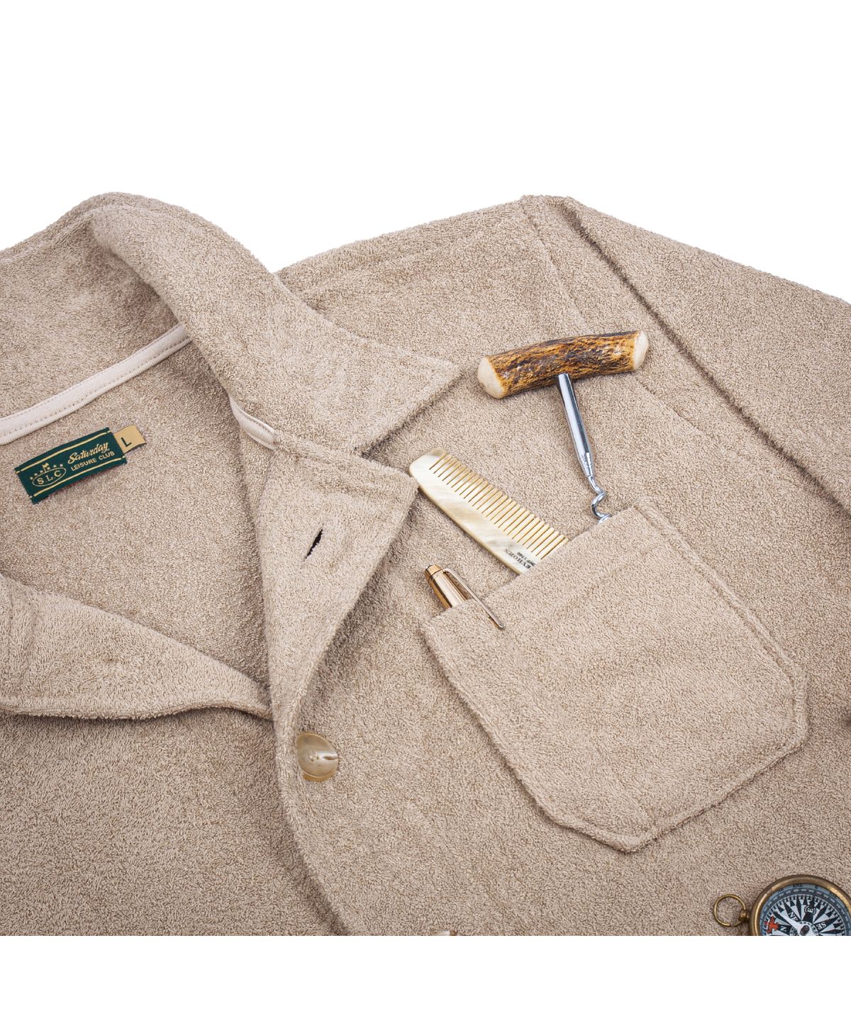 세러데이 레저 클럽(SATURDAY LEISURE CLUB) [테리 타올] Leisure Double-Face Terry Chore Shirt Jacket - Beige