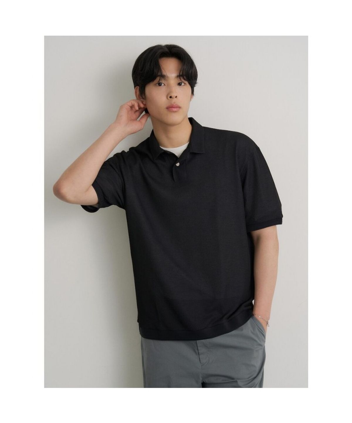 빈폴 멘(BEANPOLE MEN) 젠틀테크 반소매 칼라넥 티셔츠  블랙
