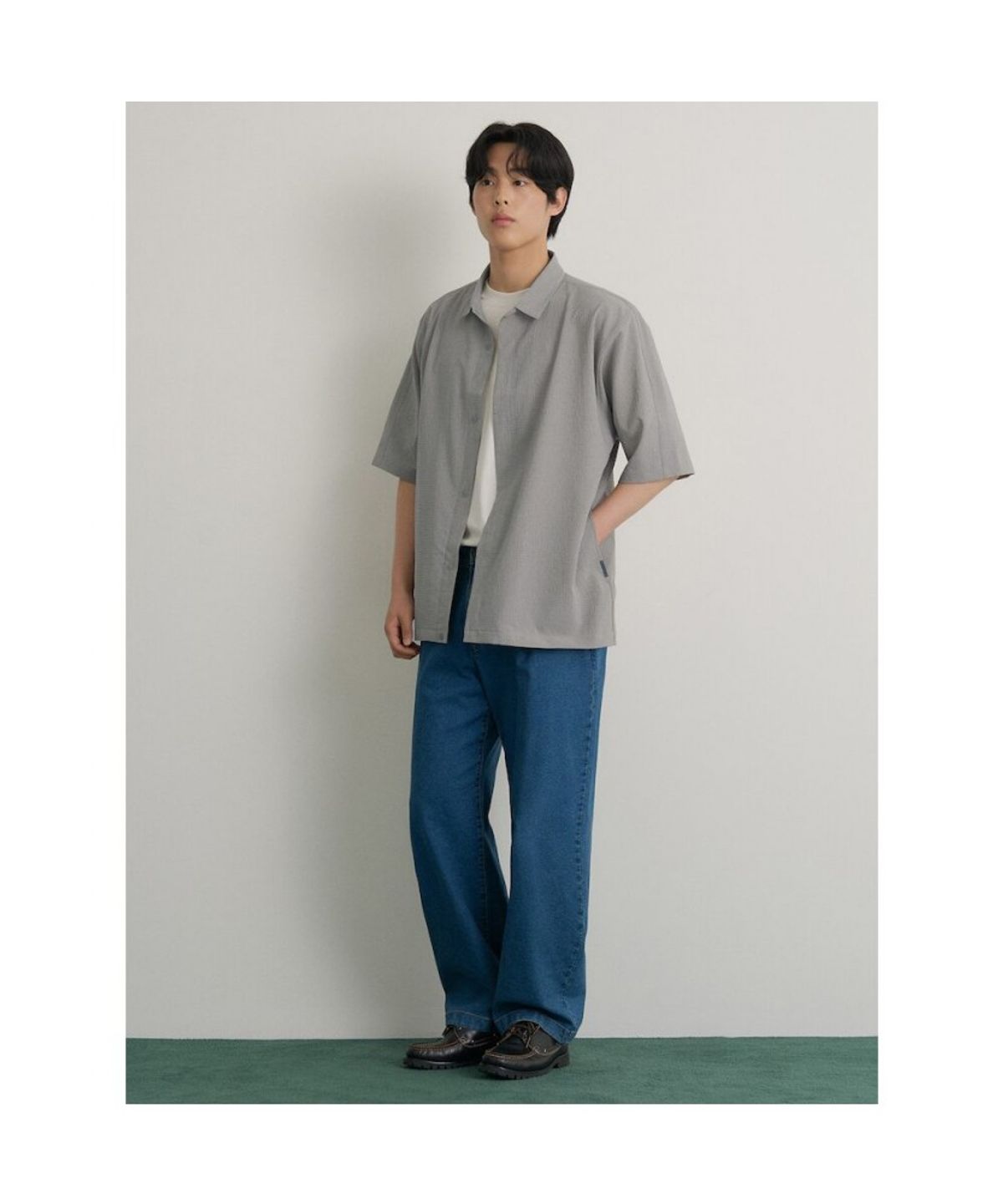 빈폴 멘(BEANPOLE MEN) 젠틀테크 아우터형 반소매 셔츠  라이트 그레이