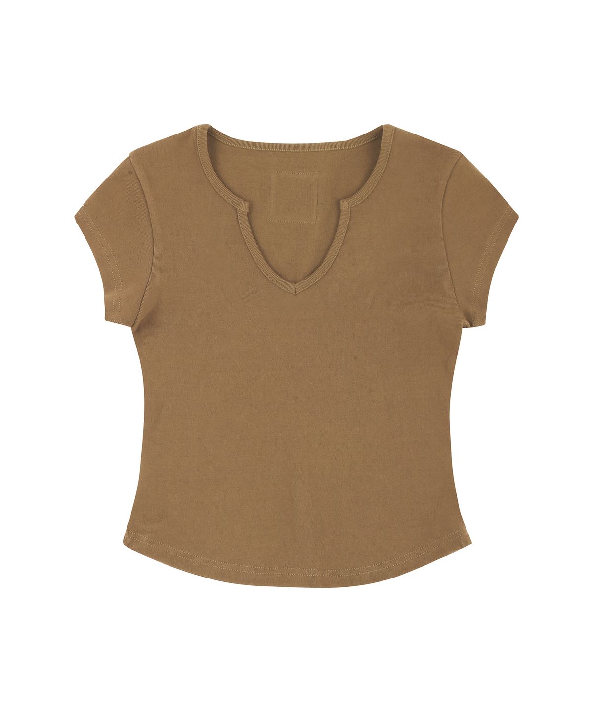 큐리티(CURETTY) C 90S LINE SLIT NECK HALF-SLEEVE T-SHIRT_CAMEL