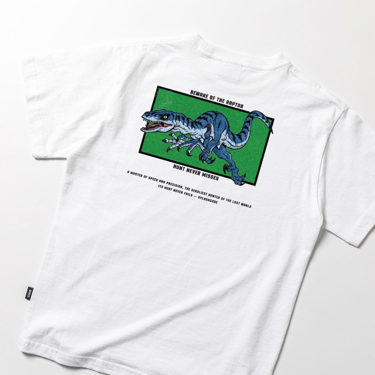 스플래시코드 키즈(SPLASHCODE KIDS) 키즈 반팔 티셔츠 화이트 - 랩터(Beware Of The Raptor)