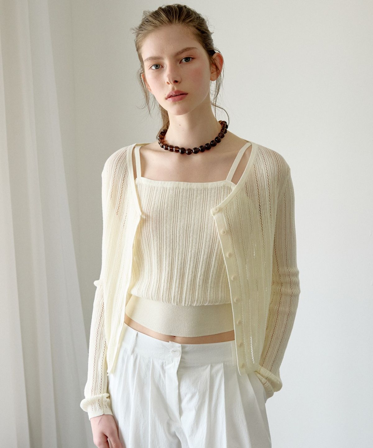 올리브 데 올리브(OLIVE DES OLIVE) 코튼 스카시 나시 탑세트 가디건 OK6MD4260
