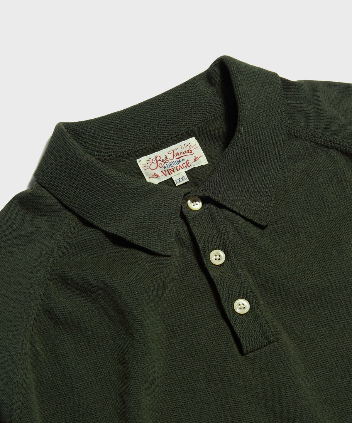 레드토네이도(RED TORNADO) Retro Knitted Polo Shirt Olive Green