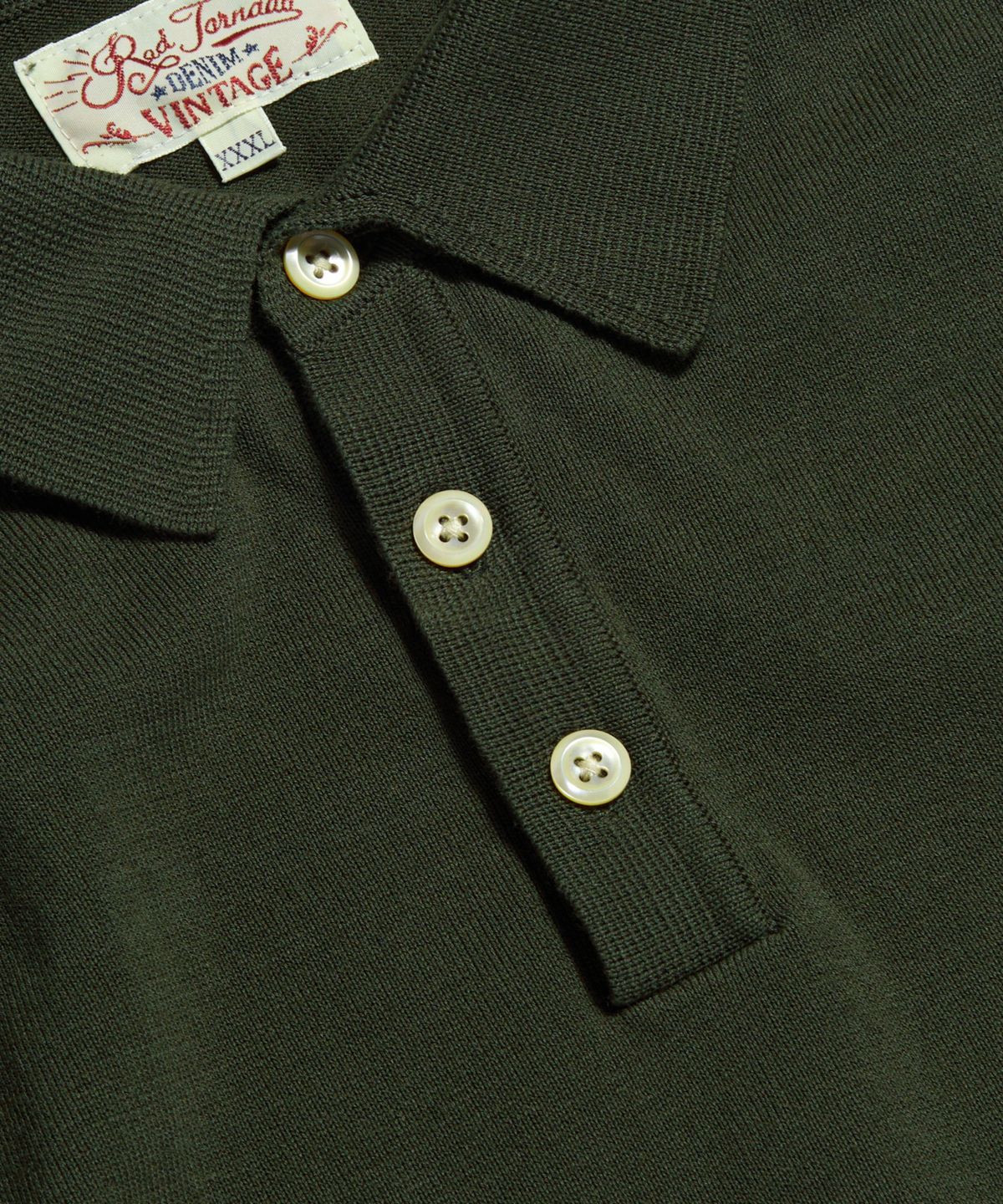 레드토네이도(RED TORNADO) Retro Knitted Polo Shirt Olive Green