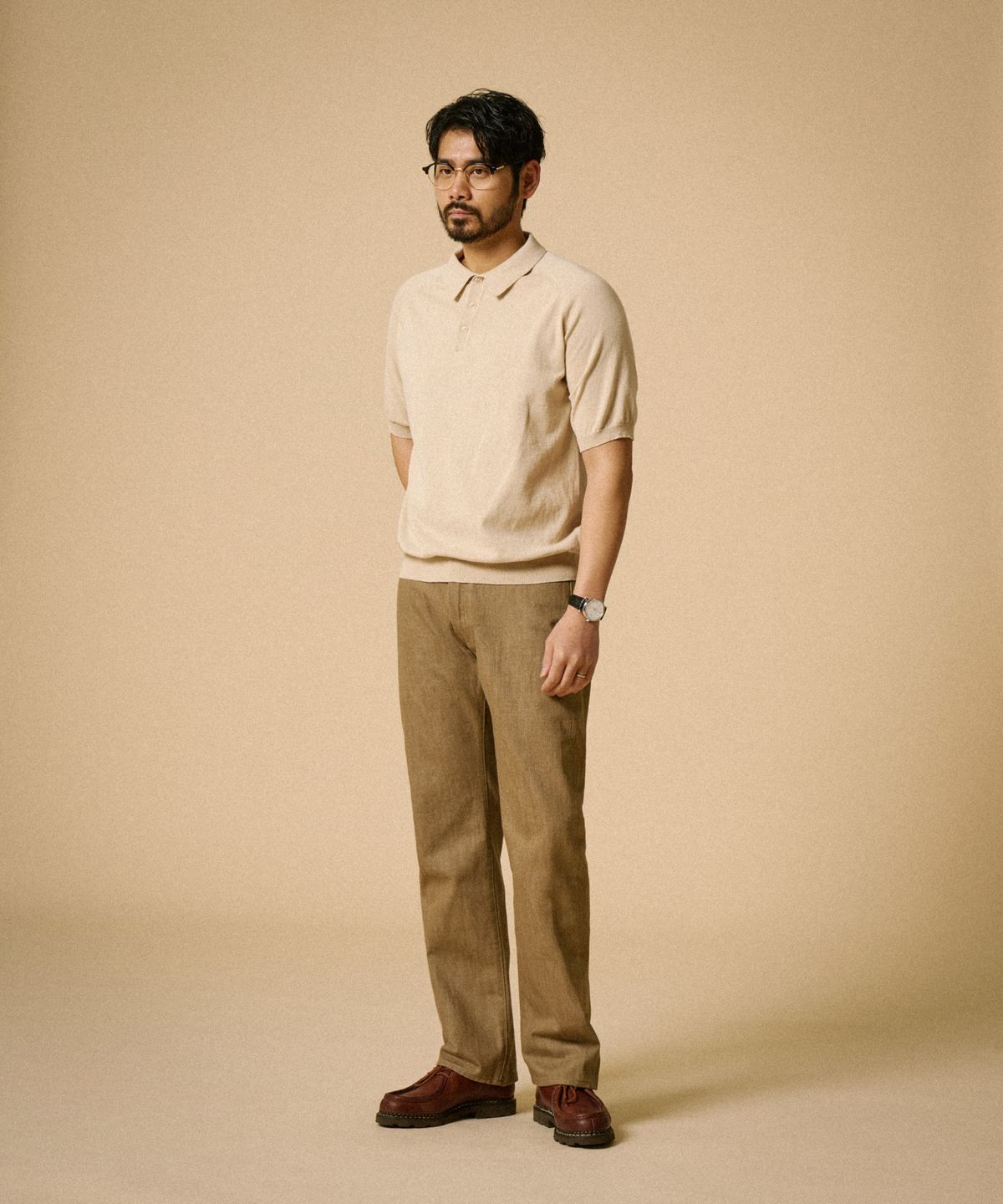 레드토네이도(RED TORNADO) Retro Knitted Polo Shirt Olive Green