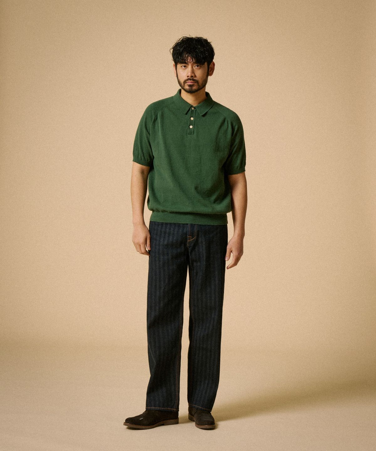 레드토네이도(RED TORNADO) Retro Knitted Polo Shirt Olive Green