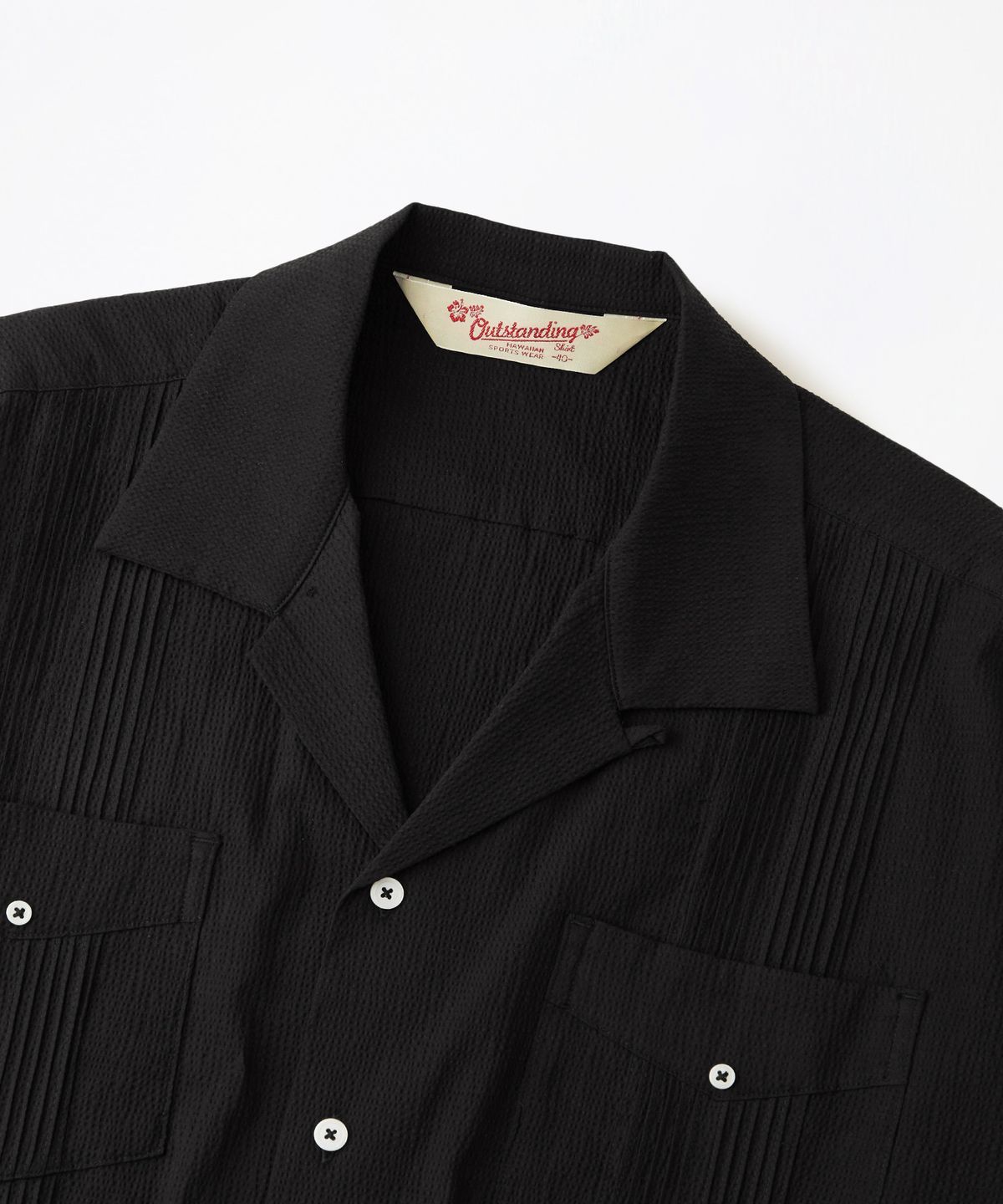 아웃스탠딩(OUTSTANDING) SEERSUCKER GUAYABERA CUBA HALF SHIRT_BLACK