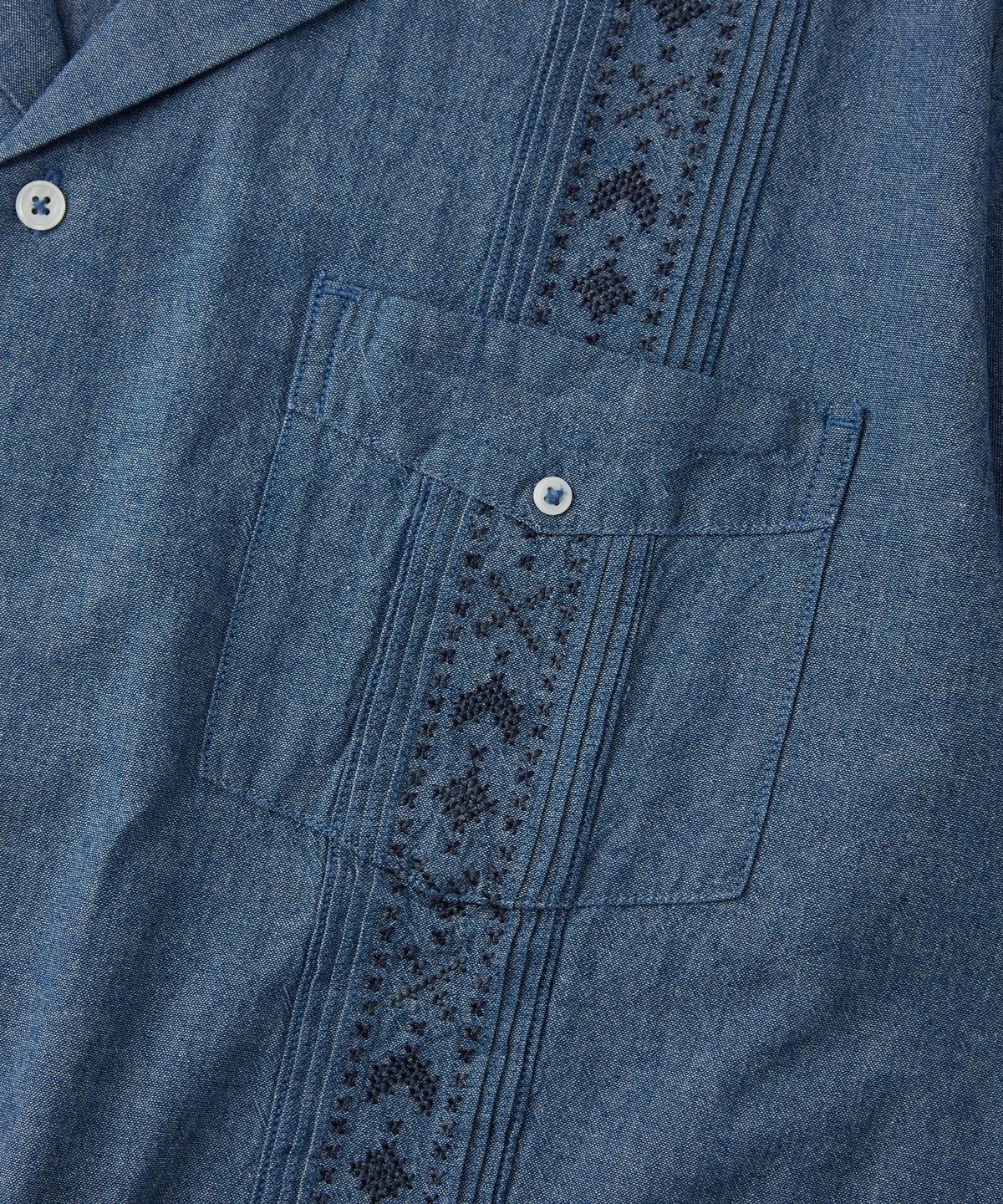 아웃스탠딩(OUTSTANDING) GUAYABERA CUBA EMD HALF SHIRT_L.BLUE