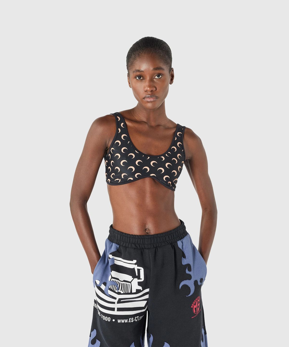 마린 세르(MARINE SERRE) (W) 문 프린티드 저지 브라 인버스 탄 MOON PRINTED JERSEY BRA IT99 INVERSE TAN