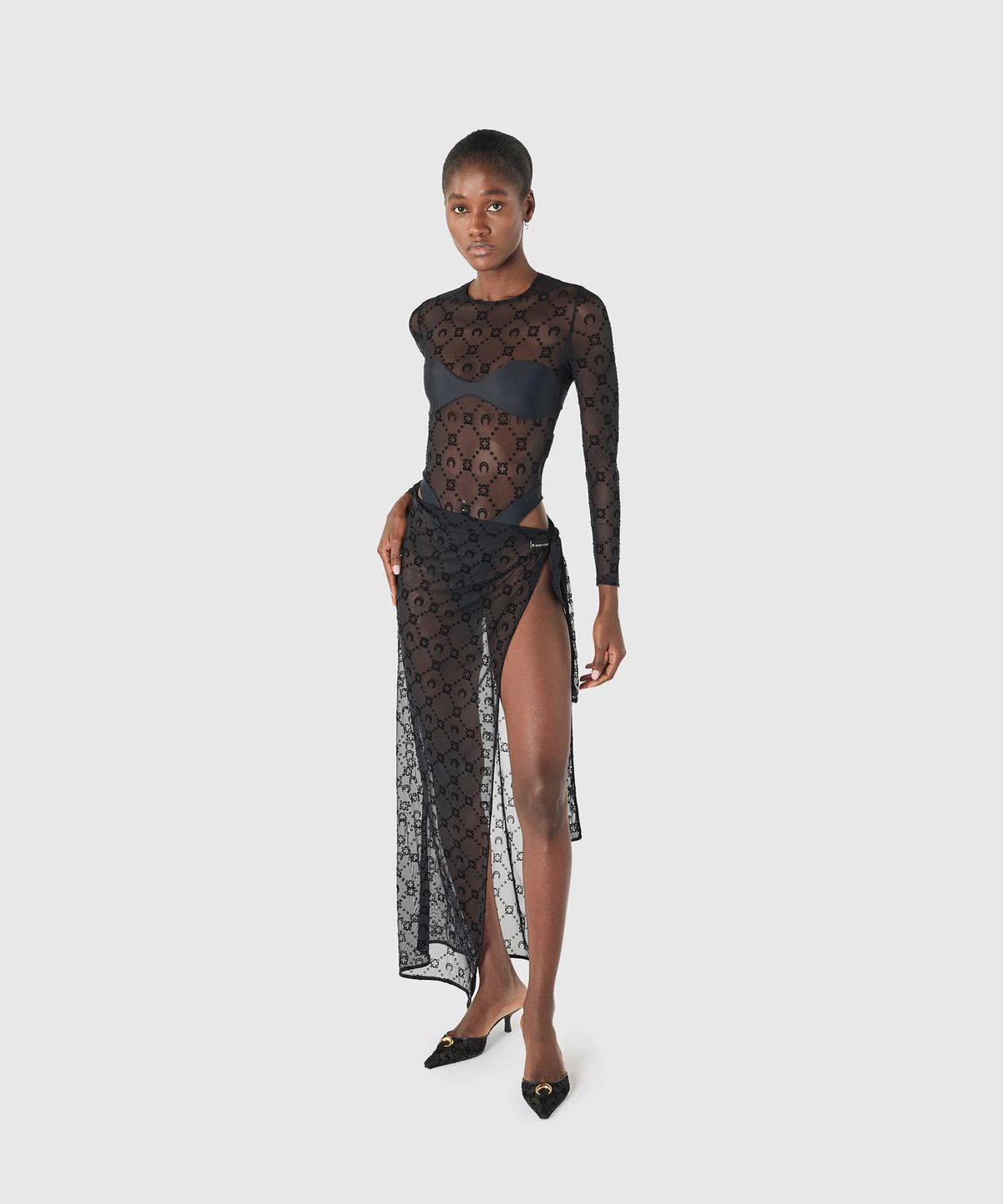 마린 세르(MARINE SERRE) (W) 무노그램 매쉬 플록 커버업 블랙 MOONOGRAM MESHFLOCK COVER-UPS BK99 BLACK